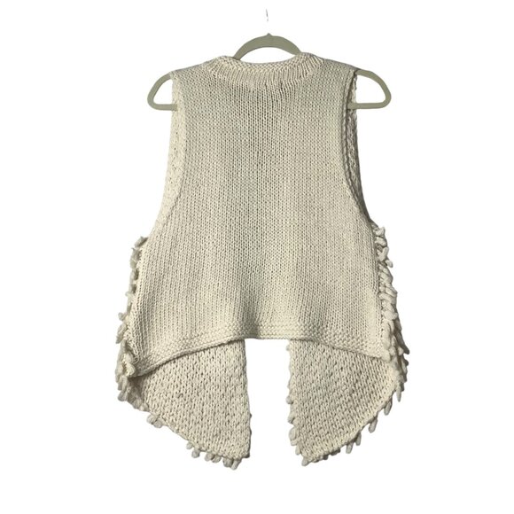 Chunky Concert Knit Sweater Vest Artisan Cream Wool Blend Women Size Medium - Picture 8 of 8